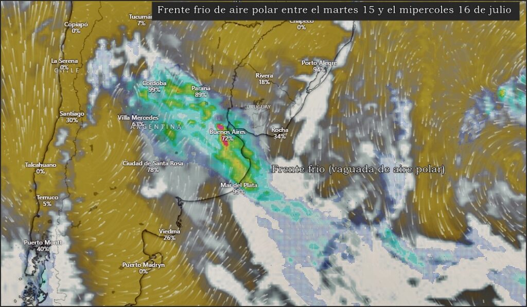 Seguimiento a un extenso frente frío que cruzará al país desde este próximo martes
